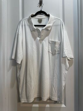 Vintage LL Bean White Collared Shirt XXL Tall Short Sleeve Chest Pocket Cotton